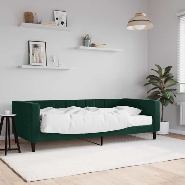 vidaXL Denná posteľ s matracom tmavozelená 90x200 cm zamat