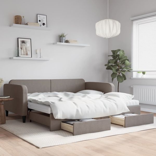 vidaXL Rozkladacia denná posteľ so zásuvkami sivohnedá 100x200cm látka