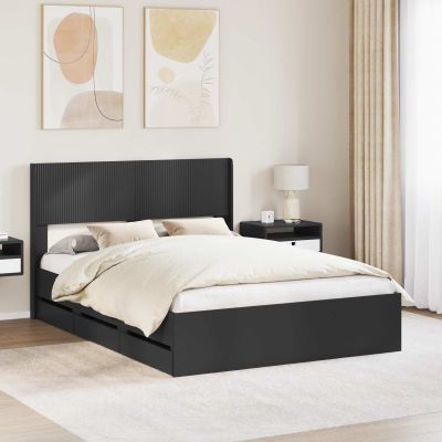 vidaXL Posteľový rám s úložným priestorom a čelom Čierna 140 x 200 cm