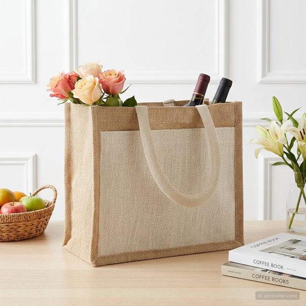 vidaXL Jutové tašky s vreckom 10 Prírodná a biela 26 x 22 x 14 cm