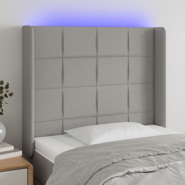 vidaXL Čelo postele s LED bledosivé 83x16x118/128 cm látka