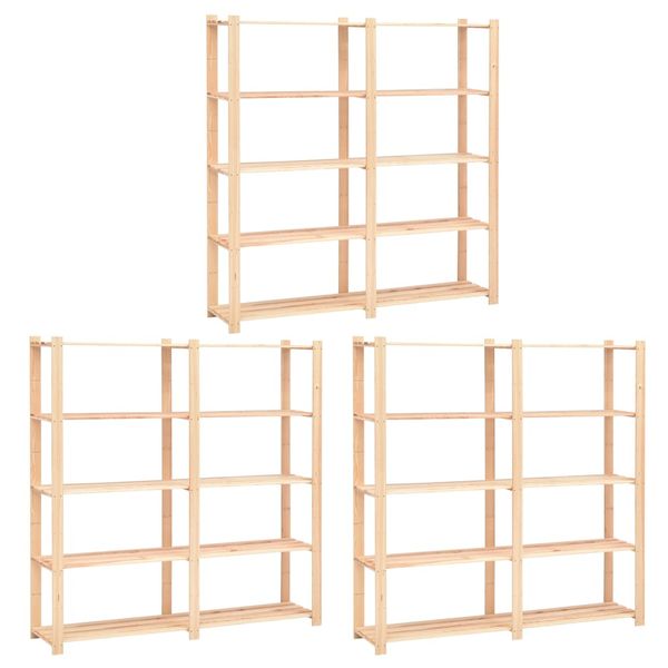 vidaXL Regály s 5 policami 3 ks 170x38x170 cm borovicový masív 500 kg