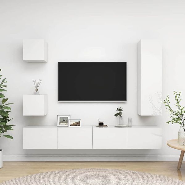 vidaXL 5-dielna súprava TV skriniek lesklá biela drevotrieska