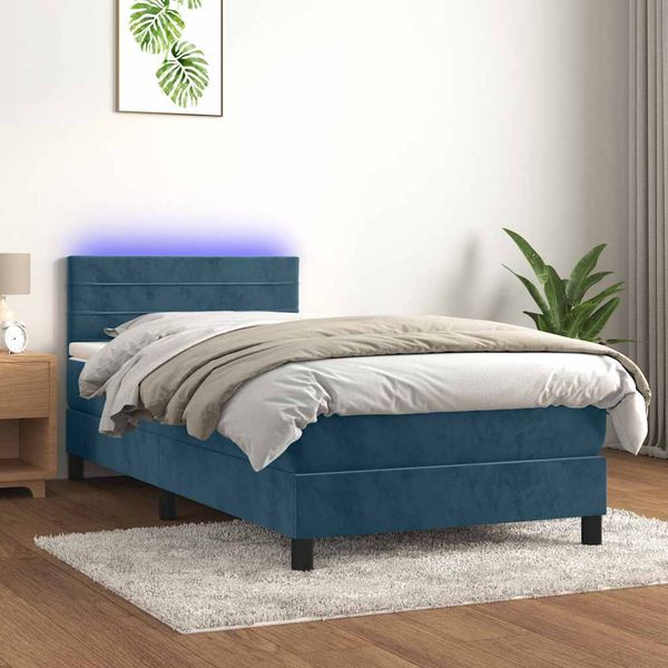 vidaXL Posteľný rám boxsping matrac a LED tmavomodrý 80x200 cm zamat
