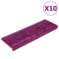 vidaXL Schodové rohože 10 ks 65x21x4 cm fialové s obdĺžnikovým okrajom