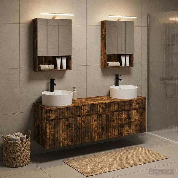 vidaXL Set kabinetov do kúpeľne 5 pcs Dymový dub 50 x 14,5 x 70 cm