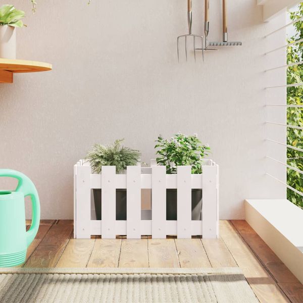 vidaXL Záhradný kvetináč s dizajnom plotu biely 60x30x30 cm borovica