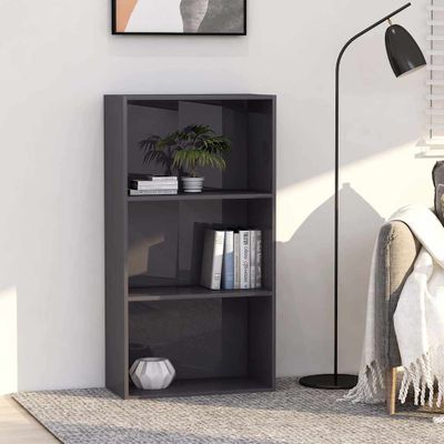 vidaXL Knižnica s 3 policami, lesklá sivá 60x30x114 cm, drevotrieska