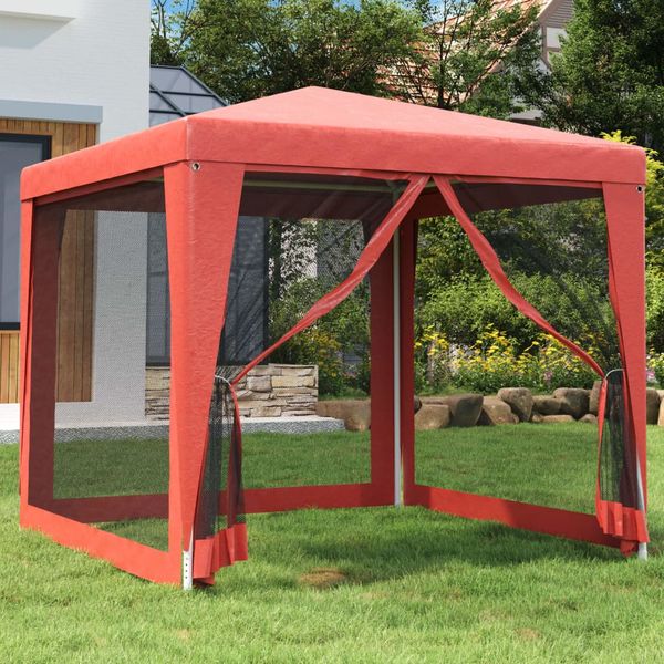 vidaXL Párty stan so 4 sieťovými bočnými stenami červený 2,5x2,5m HDPE