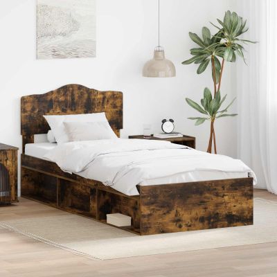 vidaXL Rám postele Dymová dub 75 x 190 cm Masívne borovicové drevo