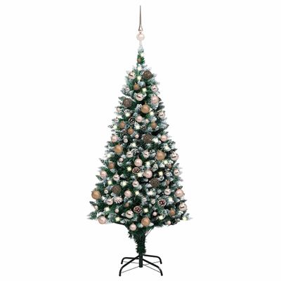 vidaXL Umelý vianočný stromček s LED a setom gulí a šiškami 150 cm