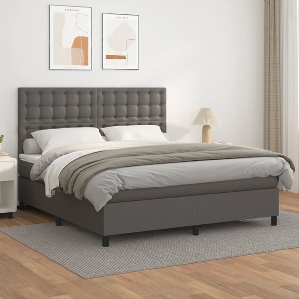vidaXL Boxspring posteľ s matracom sivá 180x200 cm umelá koža