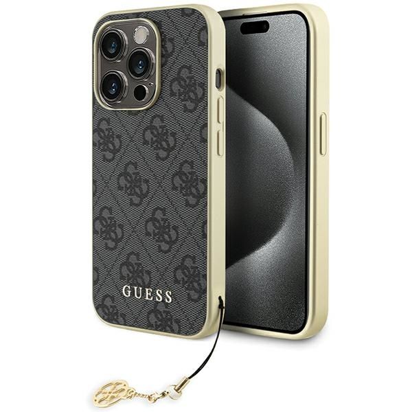 Guess puzdro pre iPhone 15 Pro 6,1" GUHCP15LGF4GGR sivé tvrdé puzdro 4G Charms Collection
