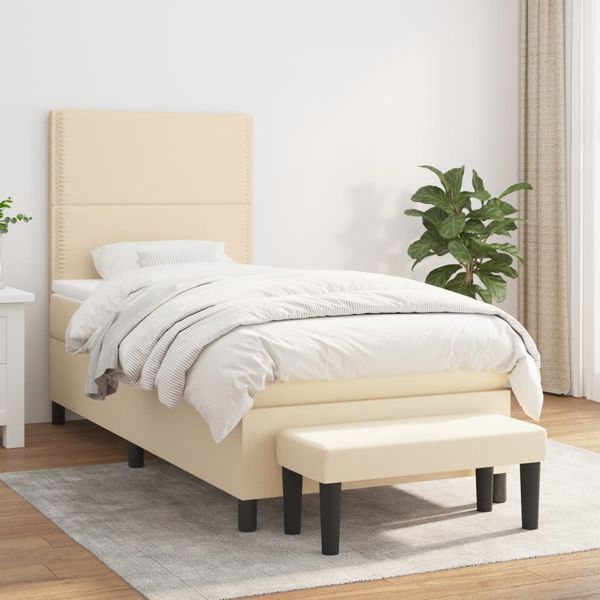 vidaXL Posteľný rám boxsping s matracom krémový 90x200 cm látka