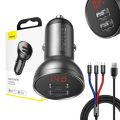 Baseus nabíjačka do auta s 24W displejom + kábel USB 3v1 Baseus Tri základné farby 1,2 m
