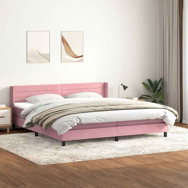 vidaXL Posteľný rám boxsping s matracom ružový 180x210 cm zamat