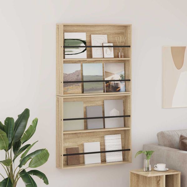 vidaXL Regál na časopisy s poličkou 2 pcs Sonoma dub 80 x 12 x 70 cm
