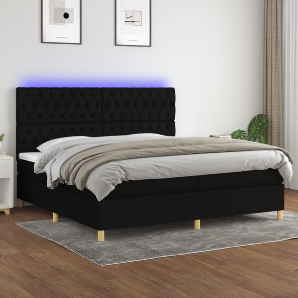 vidaXL Posteľ boxsping s matracom a LED čierna 200x200 cm látka