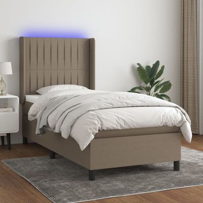 vidaXL Posteľ boxsping s matracom a LED sivohnedá 90x200 cm látka