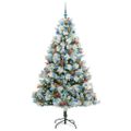 vidaXL Umelý vianočný stromček Zelená a biela 210 cm PVC, kov a plast