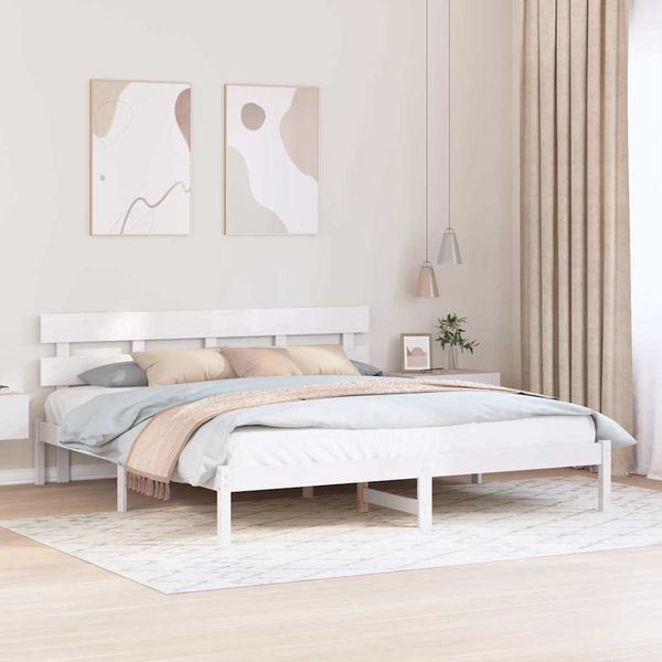 vidaXL Rám postele s čelnou doskou Biela 180 x 200 cm Borovicový masív