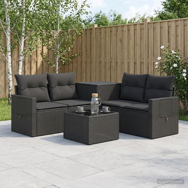 vidaXL Sada pohoviek 6 ks Čierna Poly ratan a oceľ