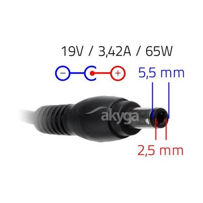 TRX Akyga 65W napájací adaptér/ nabíjačka/ Asus/ HP/ Toshiba/ 19V/ 3.42A/ 5.5x2.5mm konektor/ neoriginálny Napájací adaptér, nabíjačka, pre Asus, HP, Toshiba, 19 V, 3,42 A, 5,5 x 2,5 mm konektor, neoriginálny