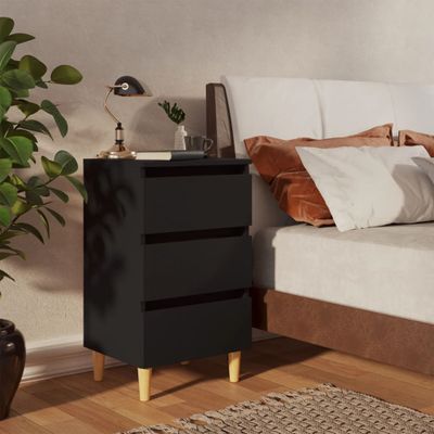 vidaXL Nočné stolíky 2 ks nohy z masívneho dreva čierne 40x35x69 cm