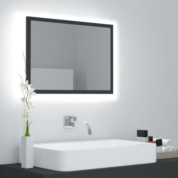 vidaXL LED kúpeľňové zrkadlo sivé 60x8,5x37 cm, akryl
