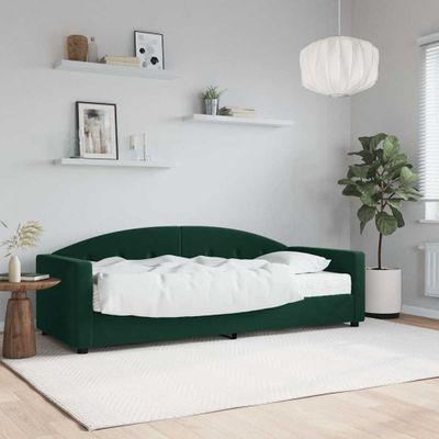 vidaXL Denná posteľ s matracom tmavozelená 90x200 cm zamat
