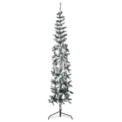 vidaXL Úzky zasnežený umelý vianočný polovičný stromček 210 cm