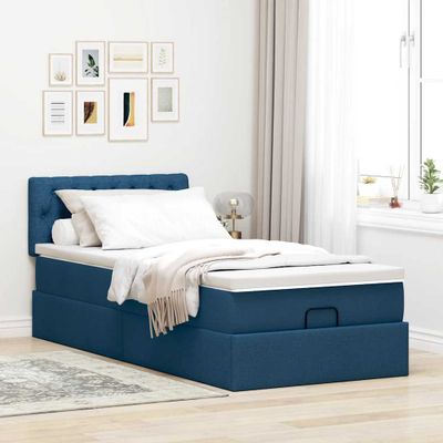 vidaXL Osmanská posteľ s matracom modrá 90x200 cm látka
