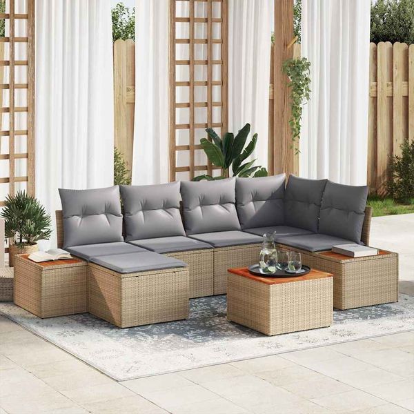 vidaXL Súprava záhradných pohoviek 7 pcs Beige a svetlo šedá Polyratan