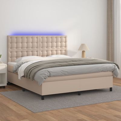 vidaXL Boxspring posteľ matrac a LED kapučínová 160x200 cm umelá koža