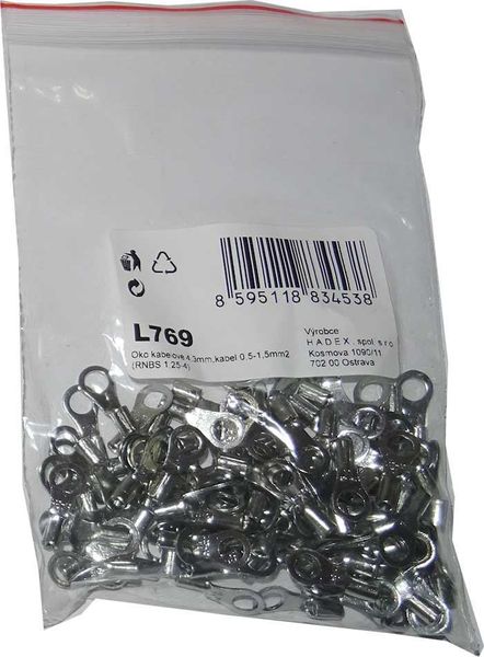 Oko káblové 4,3 mm, kábel 0,5-1,5 mm2 (RNBS 1,25-4), balenie 100 ks
