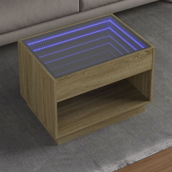 vidaXL Konferenčný stolík s nekonečnými LED dub sonoma 70x50x50 cm