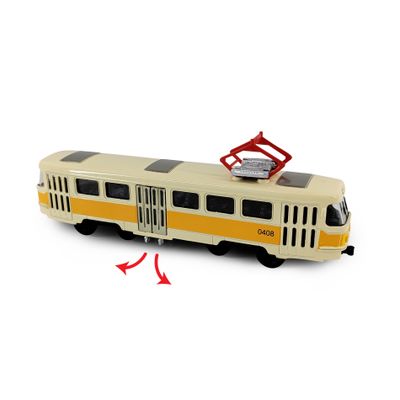 Kovová česká retro tramvaj žlutá 16 cm - otváracie dvere