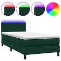vidaXL Posteľný rám boxsping s matracom a LED tmavozelený 80x220 cm zamat