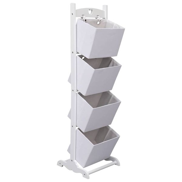 vidaXL Regál so 4 košíkmi biely 35x35x125 cm drevený