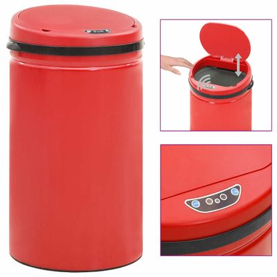 vidaXL Automatický odpadkový kôš, senzor 50 l, uhlíková oceľ, červený