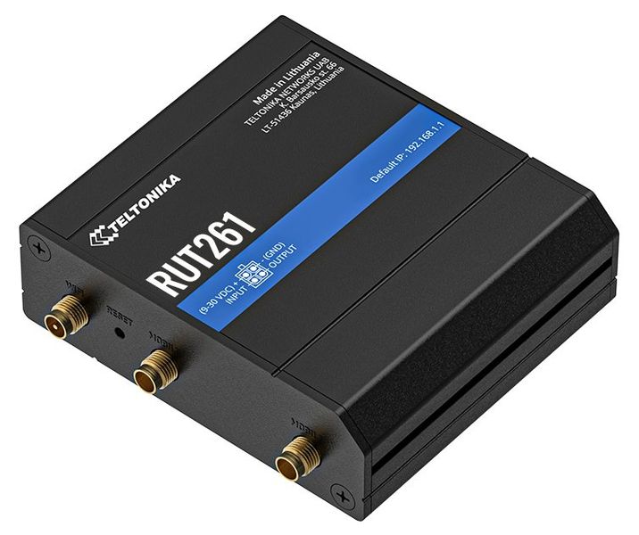 Teltonika RUT261 průmyslový router   1x LAN, 1x WAN, 1x SIM, LTE, Wi-Fi 4 Router, 4G LTE Cat 6, dual Ethernet 10/100 Mbps, Wi-Fi 4, 1× SIM, digitální I/O, RutOS, -40 až +75 °C, 83 × 25 × 74 mm