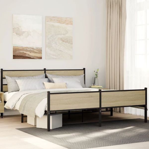 vidaXL Kovový posteľný rám bez matraca dub sonoma 193x203 cm