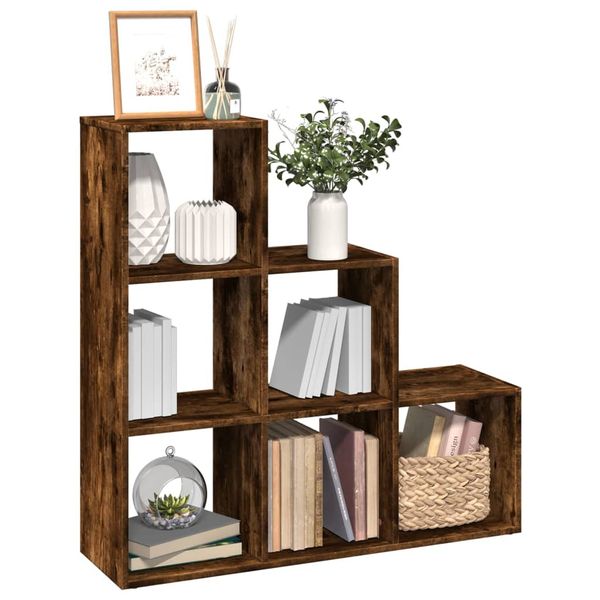 vidaXL Knižnica 3-poschodová dymový dub 99x29x99 cm kompozitné drevo