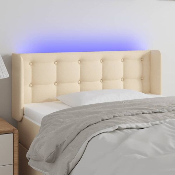vidaXL Čelo postele s LED krémové 103x16x78/88 cm látka