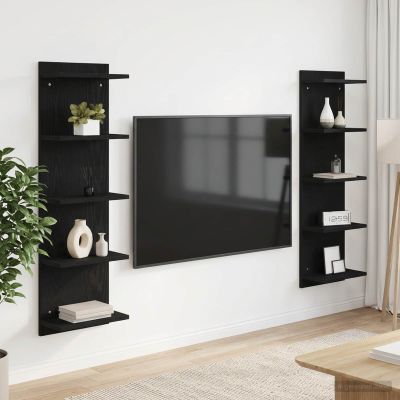 vidaXL Stenná polica 2 ks Čierny dub 30 x 15 x 100 cm Kompozitné drevo