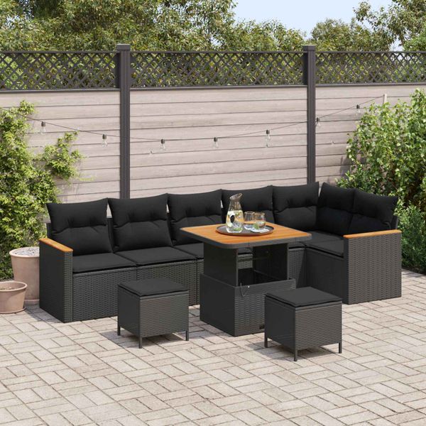 vidaXL Súprava záhradných pohoviek s vankúšom 9 pcs Čierna Poly ratan