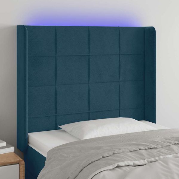vidaXL Čelo postele s LED tmavomodré 93x16x118/128 cm zamat
