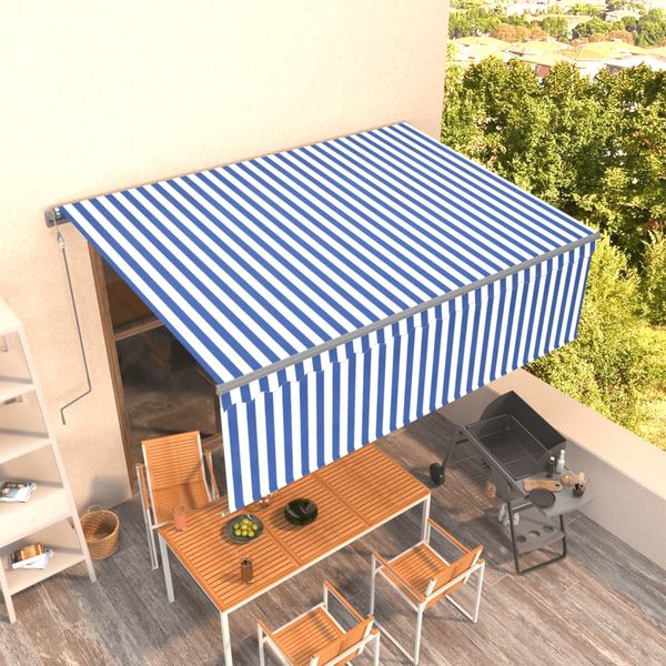 vidaXL Automatická markíza s tienidlom 4x3m modro-biela