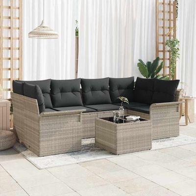 vidaXL Súprava záhradných pohoviek 7 pcs Svetlosivá polyratan