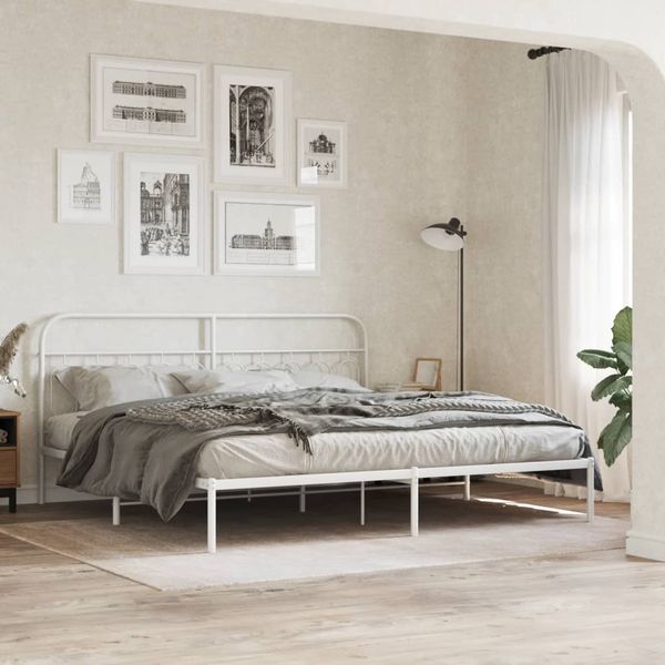 vidaXL Kovový rám postele s čelom biely 200x200 cm